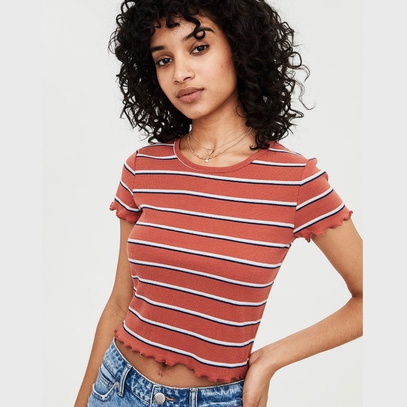 American Eagle Outfitters Tops - American Eagle Cropped Ribbed Crew Neck Tee
